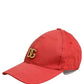 Men Red Cotton DG Logo Plaque Baseball Cap Hat