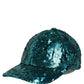 Men Green Cotton Sequin Baseball Cap 6 Panels Hat