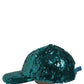 Men Green Cotton Sequin Baseball Cap 6 Panels Hat