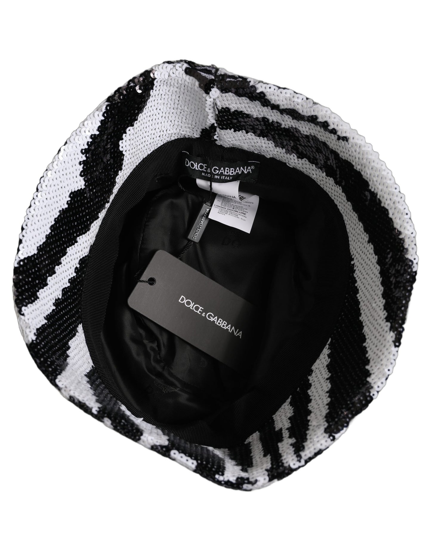 Men Black White Zebra Sequin Bucket Cap Hat