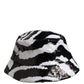 Men Black White Zebra Sequin Bucket Cap Hat