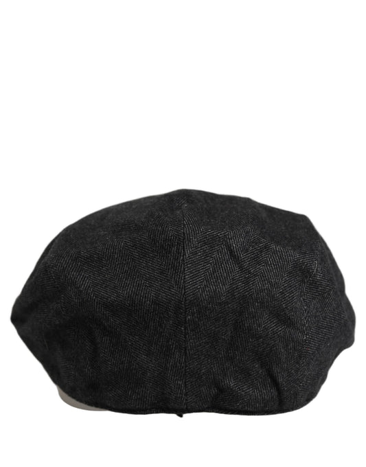Men Black Cotton Flat Cloth Newsboy Cap Hat