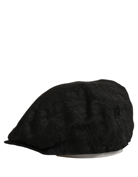 Men Black Floral Jacquard Newsboy Capello Hat