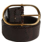 Brown Python Leather Gold Metal Buckle Belt