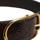 Brown Python Leather Gold Metal Buckle Belt