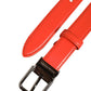 Red Leather Silver Metal Buckle Cintura Belt