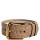 Brown Embossed Leather Gold Buckle Belt Strap Bracelet