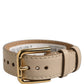Beige Calfskin Leather Gold Buckle Belt Strap Bracelet