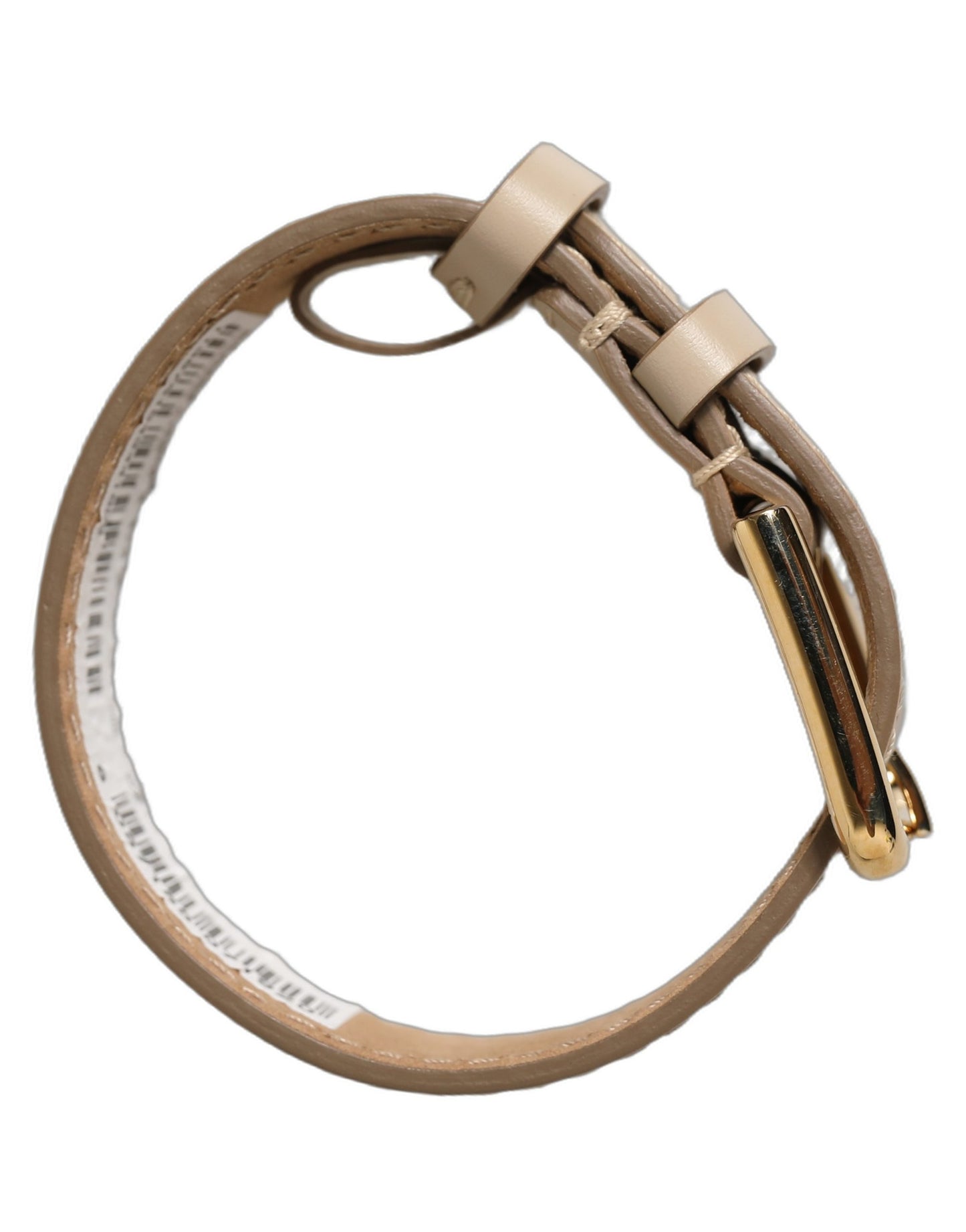 Beige Calfskin Leather Gold Buckle Belt Strap Bracelet