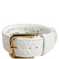 White Embossed Leather Gold Buckle Belt Strap Bracelet