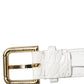 White Embossed Leather Gold Buckle Belt Strap Bracelet