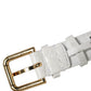 White Embossed Leather Gold Buckle Belt Strap Bracelet