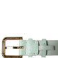Green Textured Leather Gold Buckle Belt Strap Bracelet
