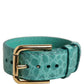 Blue Embossed Leather Gold Buckle Belt Strap Bracelet
