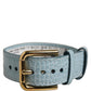 Blue Embossed Leather Gold Buckle Belt Strap Bracelet