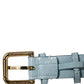 Blue Embossed Leather Gold Buckle Belt Strap Bracelet