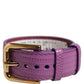 Purple Textured Leather Gold Buckle Belt Strap Bracelet