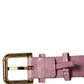 Pink Embossed Leather Gold Buckle Belt Strap Bracelet