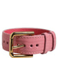 Pink Textured Leather Gold Buckle Belt Strap Bracelet