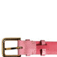 Pink Textured Leather Gold Buckle Belt Strap Bracelet