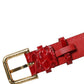 Red Embossed Leather Gold Buckle Belt Strap Bracelet