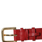 Red Calfskin Leather Gold Buckle Belt Strap Bracelet