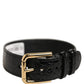 Black Textured Leather Gold Buckle Belt Strap Bracelet