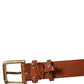 Brown Textured Leather Gold Buckle Belt Strap Bracelet