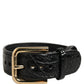 Black Textured Leather Gold Buckle Belt Strap Bracelet