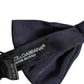 Men Dark Blue Silk Adjustable Neck Papillon Bow Tie