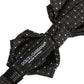 Men Black Polka Dot Silk Adjustable Neck Papillon Bow Tie