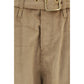 Beige Cotton Casual Pants