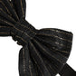 Men Black Pinstripe Silk Adjustable Neck Papillon Bow Tie