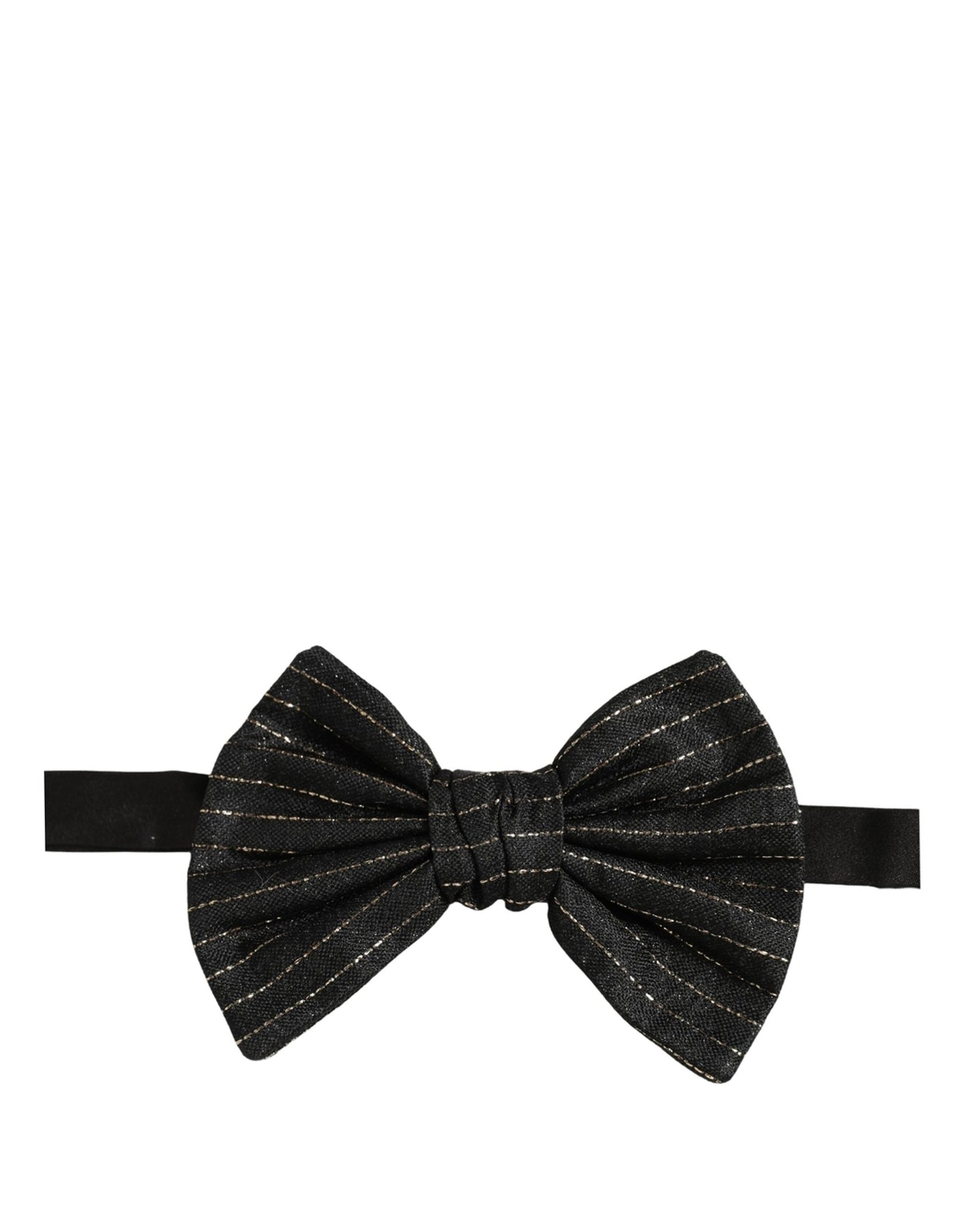 Men Black Pinstripe Silk Adjustable Neck Papillon Bow Tie