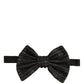 Men Black Pinstripe Silk Adjustable Neck Papillon Bow Tie