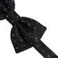 Men Black Polka Dot Silk Adjustable Neck Papillon Bow Tie