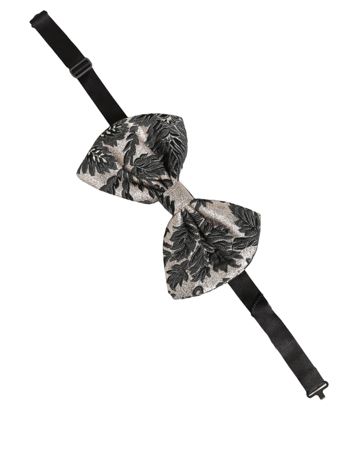 Men Black Silver Floral Adjustable Neck Papillon Bow Tie
