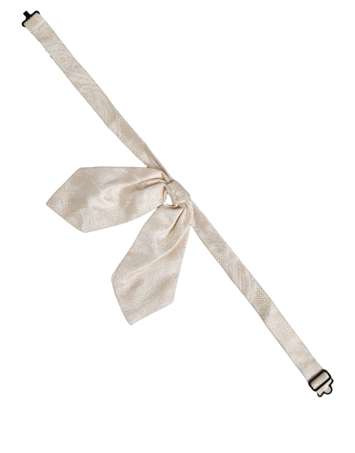 Men Ivory Paisley SIlk Adjustable Neck Papillon Bow Tie