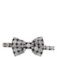 Men Black Silver Circles Adjustable Neck Papillon Bow Tie