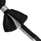 Black Silver 100% Silk Adjustable Neck Papillon Bow Tie