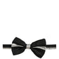 Black Silver 100% Silk Adjustable Neck Papillon Bow Tie