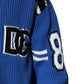 Blue Cotton Logo Patch Ribbed Knit Cardigan Sweater