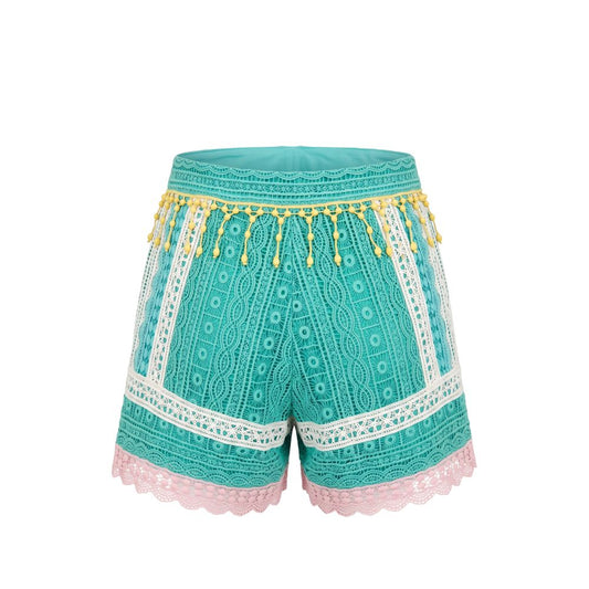 Green Cotton Women Shorts