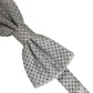 Men Black Gray Polka Dot Adjustable Neck Papillon Bow Tie