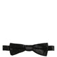 Men Black Floral Silk Adjustable Neck Papillon Bow Tie