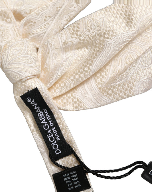 Men Ivory Paisley SIlk Adjustable Neck Papillon Bow Tie