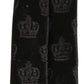 Men Black Crown Print Silk Adjustable Tied Necktie Tie