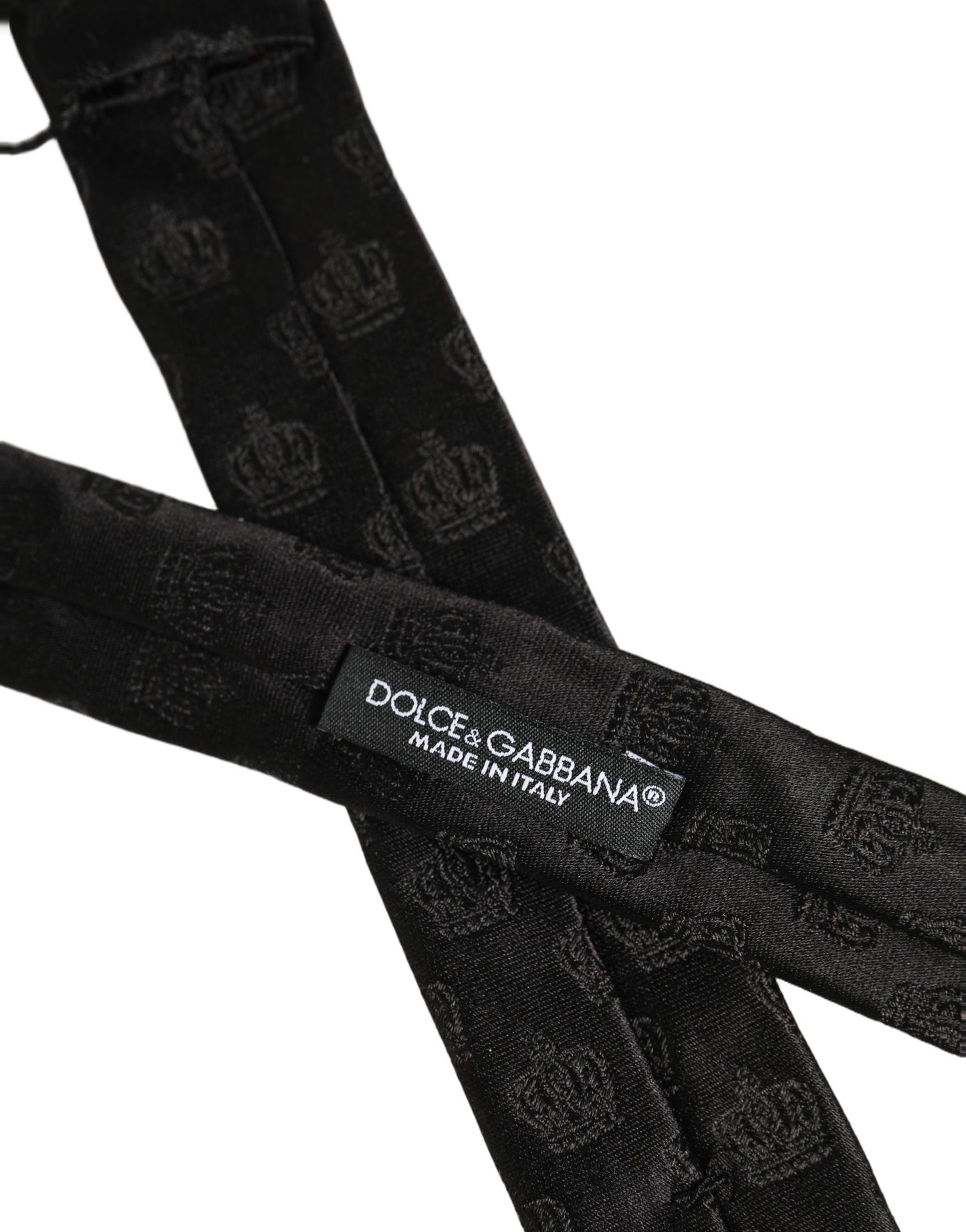Men Black Crown Print Silk Adjustable Tied Necktie Tie