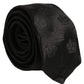 Men Black Crown Print Silk Adjustable Tied Necktie Tie