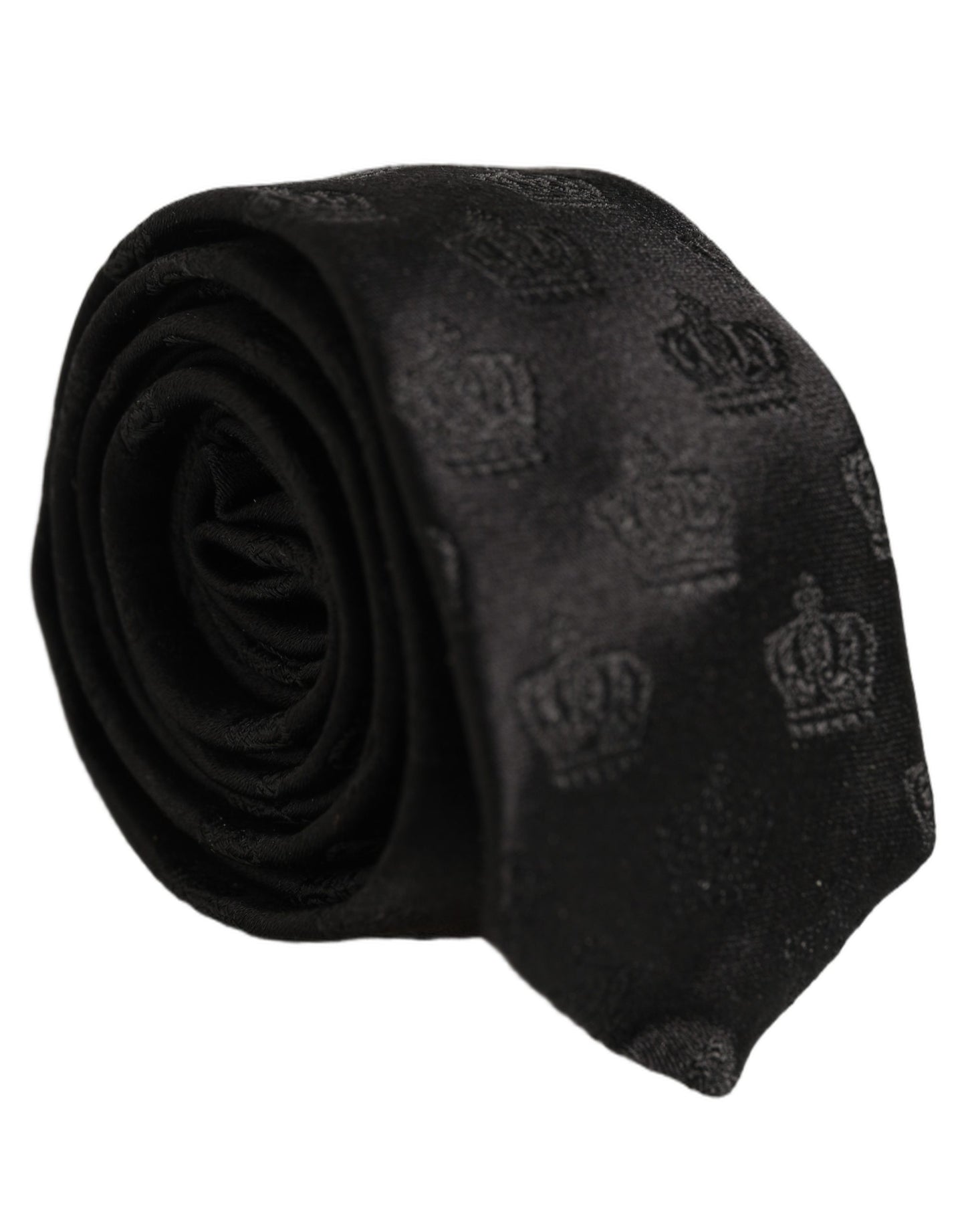 Men Black Crown Print Silk Adjustable Tied Necktie Tie